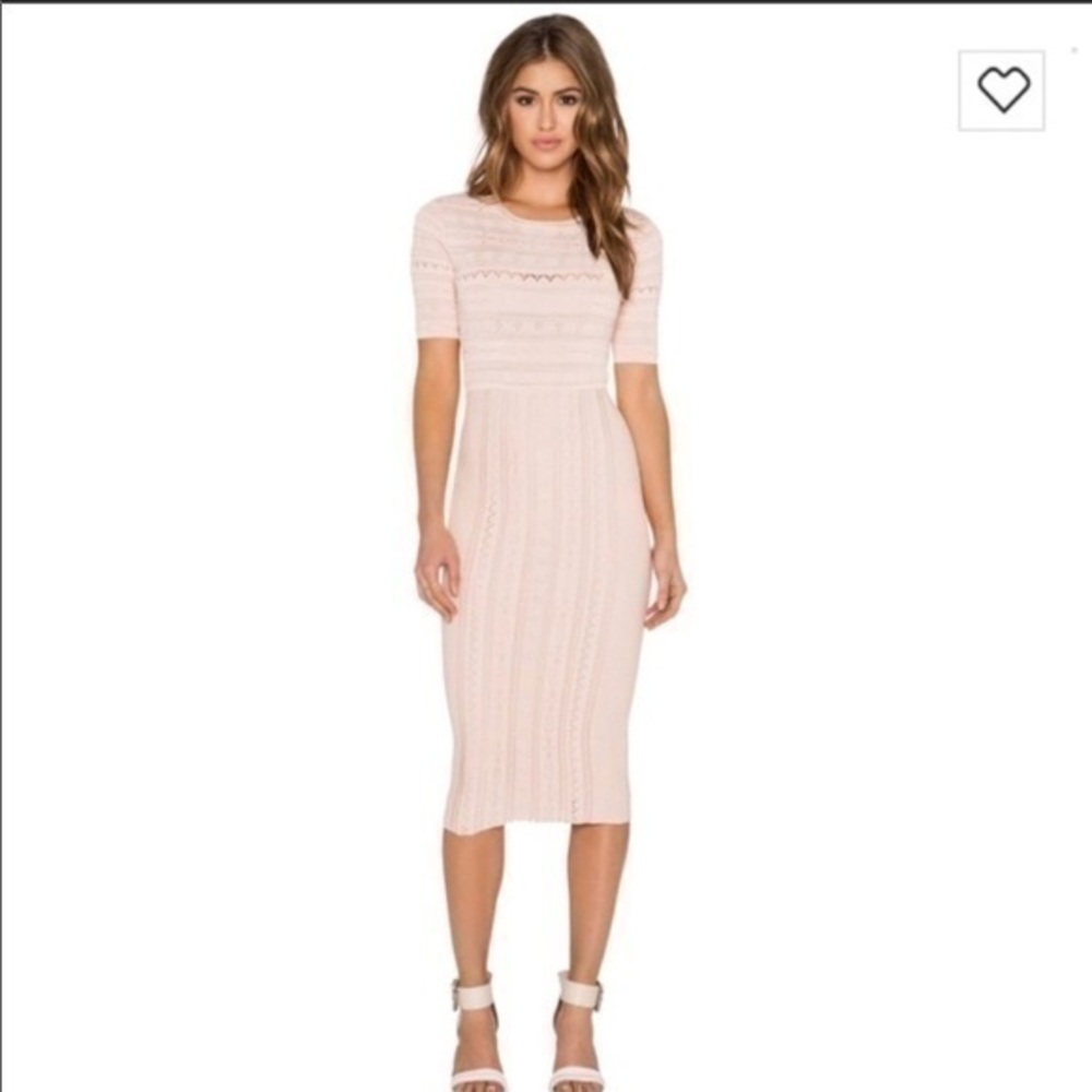 Ronny Kobo Bodycon Dress Pink Cream Midi Dress L